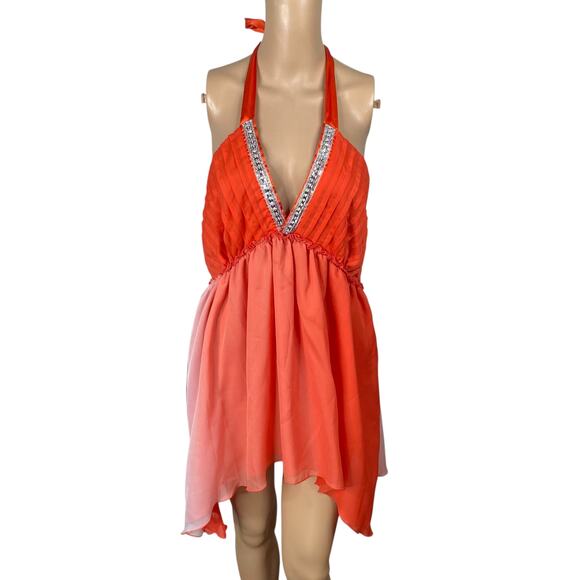 Vtg Y2K Arden B Orange White Ombre Asymmetric Fairy Halter Top SZ XL - Picture 1 of 9